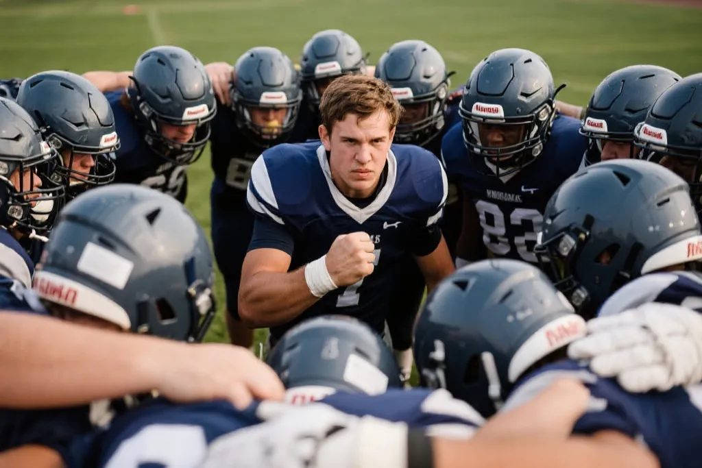 展现决心的足球队围拢